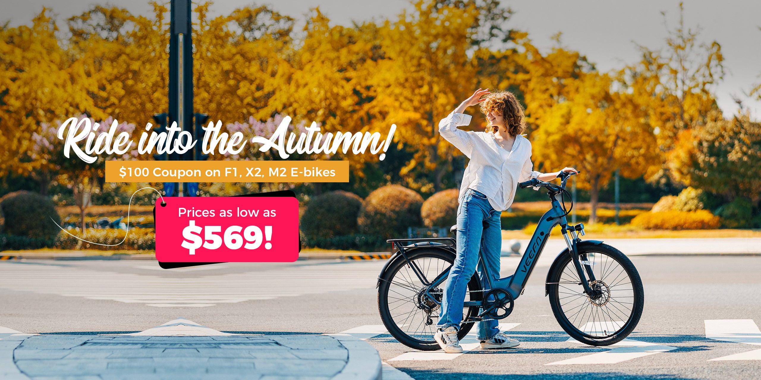 Ride into the Autumn! $100 Coupon on Veefa F1, X2, M2 Electric Bikes. Prices as low as $569!